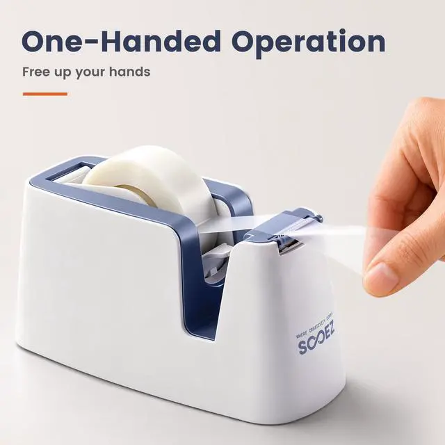 Alt view image 3 of 7 - Aesthetic Tape Dispenser, Tape Holder Cutter, Everyday Desktop Use | One-Handed Use, One-Piece Core and Holder, Hidden Blade, Weighted Base, Non-Slip Pads, Fits 0.75" Tape, Office School Home