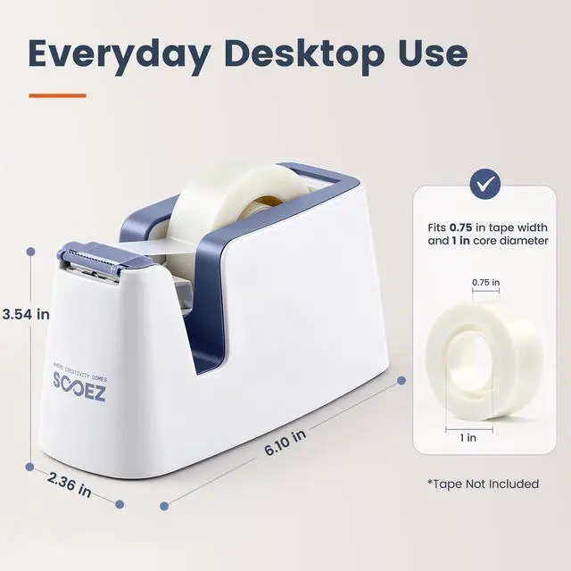 Alt view image 7 of 7 - Aesthetic Tape Dispenser, Tape Holder Cutter, Everyday Desktop Use | One-Handed Use, One-Piece Core and Holder, Hidden Blade, Weighted Base, Non-Slip Pads, Fits 0.75" Tape, Office School Home