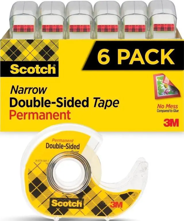 Main image of Permanent Double Sided Tape, Card Making and Holiday Scrapbooking Supplies, Alternative to Gift Wrap Tape for Wrapping Presents, 0.50 in. x 500 in., 6 Rolls with Dispensers