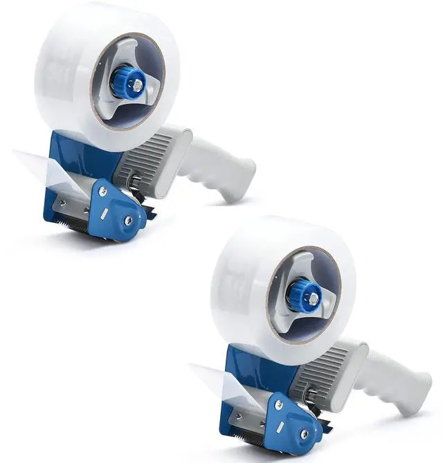 Main image of Packing Tape Dispenser Gun (2 Packs) Pacific Mailer 2 Inch Tape Gun Dispenser with 2 Inch Carton Packing Tape, Lightweight Industrial Side Loading Tape Dispenser - Blue