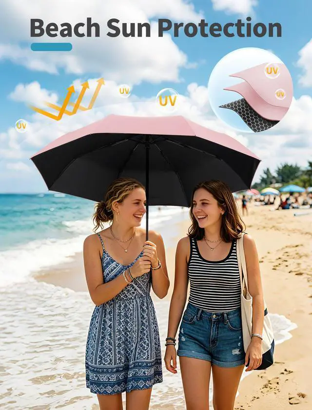 Alt view image 3 of 7 - Compact Umbrella for Travel - Automatic Umbrellas for Rain & Sun Protection, Small Portable UV Umbrella for Car, Backpack, Walking, Folding Windproof Umbrellas for Kids, Women