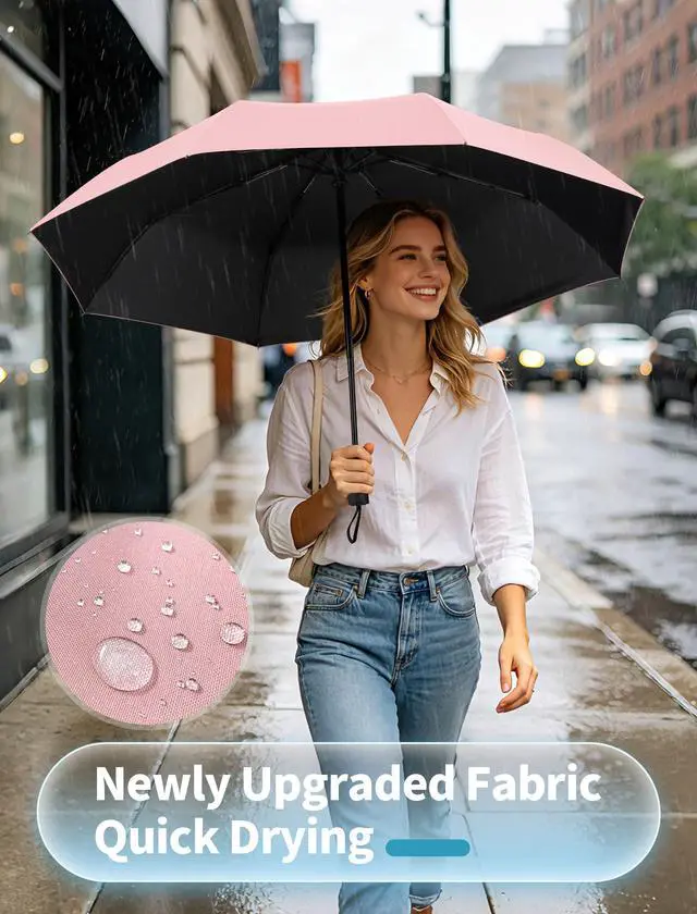 Alt view image 7 of 7 - Compact Umbrella for Travel - Automatic Umbrellas for Rain & Sun Protection, Small Portable UV Umbrella for Car, Backpack, Walking, Folding Windproof Umbrellas for Kids, Women
