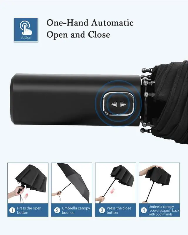 Alt view image 2 of 7 - Compact Travel Umbrella, Windproof Auto Open & Close, Lightweight Design | Auto open/close folding umbrella, compact & lightweight with 8-rib windproof frame and waterproof canopy for purse & backpack