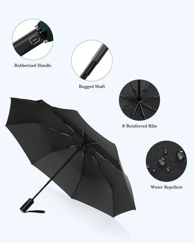 Alt view image 3 of 7 - Compact Travel Umbrella, Windproof Auto Open & Close, Lightweight Design | Auto open/close folding umbrella, compact & lightweight with 8-rib windproof frame and waterproof canopy for purse & backpack