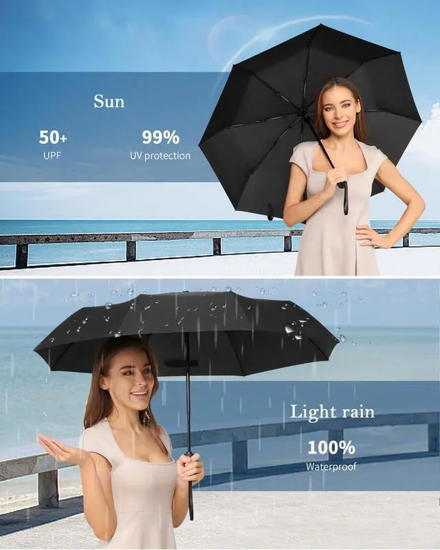 Alt view image 5 of 7 - Compact Travel Umbrella, Windproof Auto Open & Close, Lightweight Design | Auto open/close folding umbrella, compact & lightweight with 8-rib windproof frame and waterproof canopy for purse & backpack