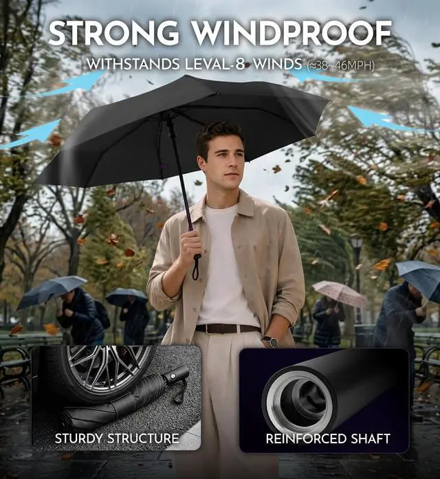 Alt view image 3 of 7 - Travel Windproof Umbrella for rain Compact Small Travel size QuickDry | Auto open/close Lightweight Portable Perfect for backpack car travel 43" windproof, TSA-approved. Gift for Women Men Kids