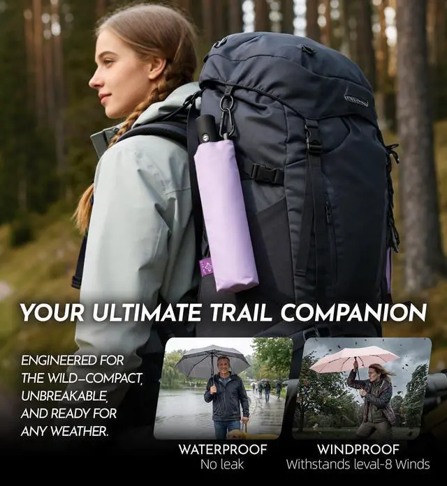 Alt view image 6 of 7 - Travel Windproof Umbrella for rain Compact Small Travel size QuickDry | Auto open/close Lightweight Portable Perfect for backpack car travel 43" windproof, TSA-approved. Gift for Women Men Kids
