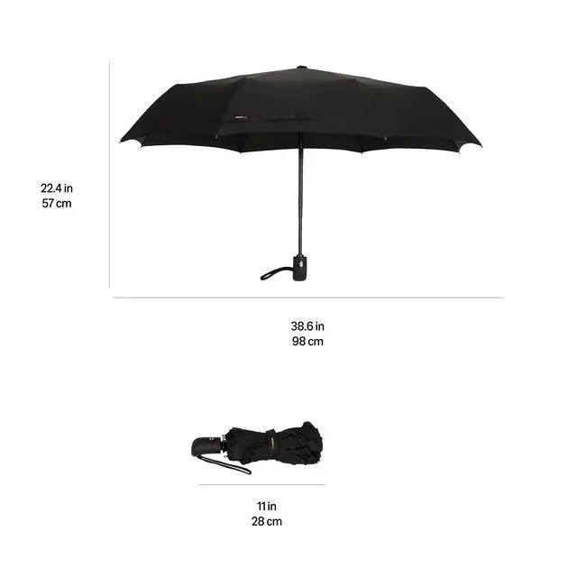Alt view image 3 of 7 - Round Travel Umbrella for Rain, Compact Umbrella with Auto Open/Close, Strong Alloy Steel Frame, Compact Size for Backpacks/Handbags (11" Long When Closed), One Size, Black