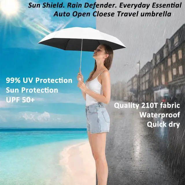 Alt view image 2 of 7 - Small Compact Travel Umbrella with UV Protection for Sun & Rain | Automatic open/close, Windproof Portable Folding Umbrella, 12 oz Lightweight, 42" Fits Car & Backpack, Great for Daily Trip
