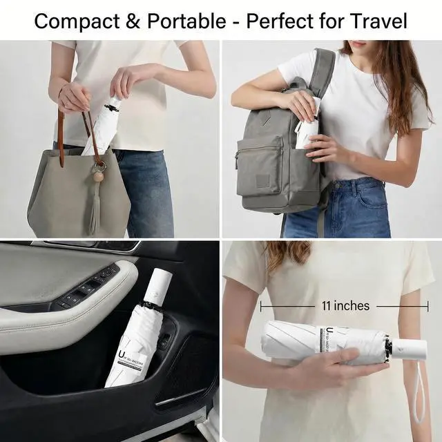 Alt view image 5 of 7 - Small Compact Travel Umbrella with UV Protection for Sun & Rain | Automatic open/close, Windproof Portable Folding Umbrella, 12 oz Lightweight, 42" Fits Car & Backpack, Great for Daily Trip