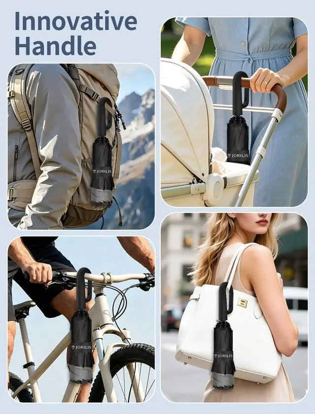 Alt view image 4 of 7 - Inverted Umbrella with Carabiner Handle, Windproof UV Sun & Rain | Reverse design keeps wet side inside, windproof waterproof fabric, reflective stripe for safety, compact for backpack travel