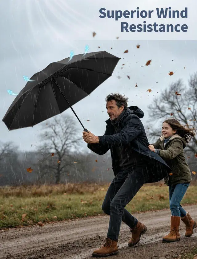 Alt view image 7 of 7 - Inverted Umbrella with Carabiner Handle, Windproof UV Sun & Rain | Reverse design keeps wet side inside, windproof waterproof fabric, reflective stripe for safety, compact for backpack travel