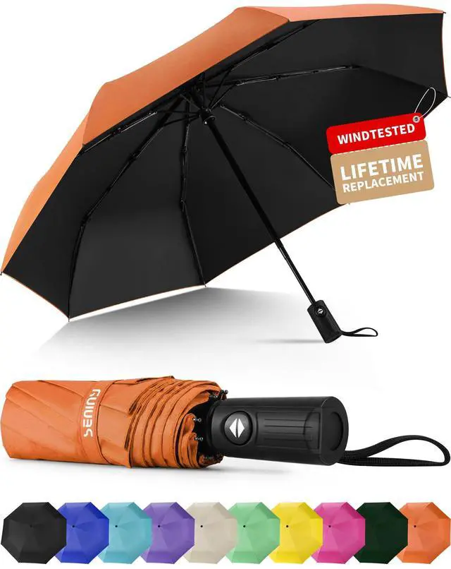 Main image of Windproof Travel Umbrella, Automatic Umbrellas for Rain, Portable & Compact Umbrellas for Backpack, Strong UV for Protection, Folding Small Sun Umbrella for Car, Walking, Orange