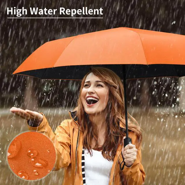 Alt view image 6 of 7 - Windproof Travel Umbrella, Automatic Umbrellas for Rain, Portable & Compact Umbrellas for Backpack, Strong UV for Protection, Folding Small Sun Umbrella for Car, Walking, Orange