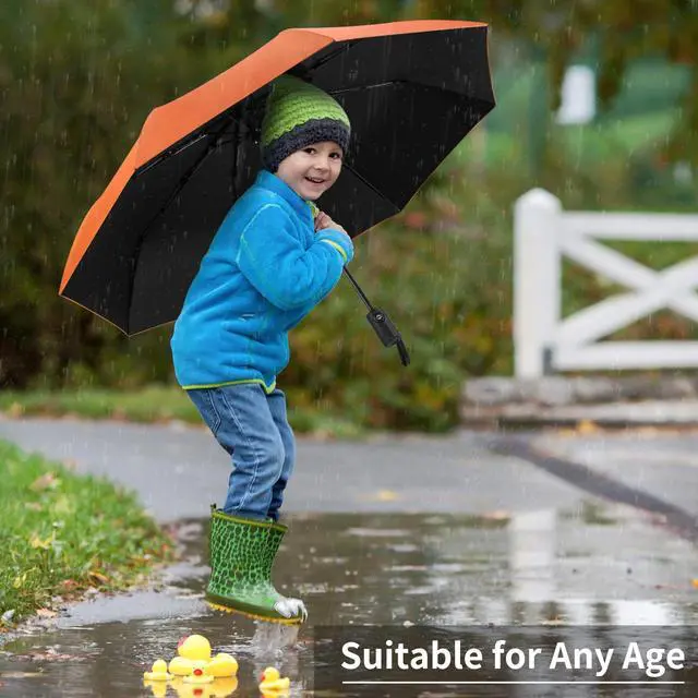 Alt view image 5 of 7 - Windproof Travel Umbrella, Automatic Umbrellas for Rain, Portable & Compact Umbrellas for Backpack, Strong UV for Protection, Folding Small Sun Umbrella for Car, Walking, Orange