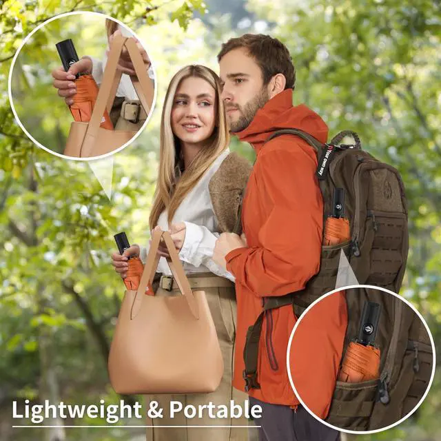 Alt view image 4 of 7 - Windproof Travel Umbrella, Automatic Umbrellas for Rain, Portable & Compact Umbrellas for Backpack, Strong UV for Protection, Folding Small Sun Umbrella for Car, Walking, Orange