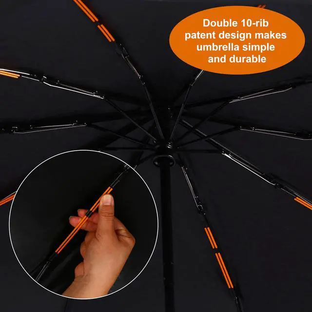 Alt view image 3 of 7 - 1 Pack 46 Inch Compact Umbrella for Rain, Travel, Double 10-rib | 1 Pack 46 Inch Umbrella, Travel Size, Simple and Durable, Small Portable Auto Windproof
