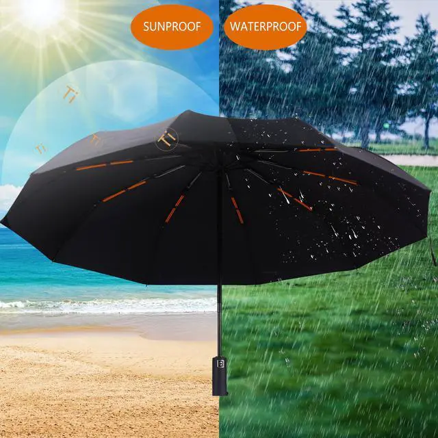 Alt view image 4 of 7 - 1 Pack 46 Inch Compact Umbrella for Rain, Travel, Double 10-rib | 1 Pack 46 Inch Umbrella, Travel Size, Simple and Durable, Small Portable Auto Windproof