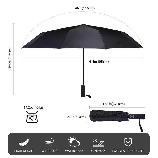 Alt view image 6 of 7 - 1 Pack 46 Inch Compact Umbrella for Rain, Travel, Double 10-rib | 1 Pack 46 Inch Umbrella, Travel Size, Simple and Durable, Small Portable Auto Windproof