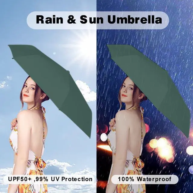 Alt view image 3 of 7 - Mini Sun Umbrella for Purse With Case,Dark Green | Small Compact UV Umbrella Travel Essentials, Lightweight Portable Parasol Windproof for Women Men Kids