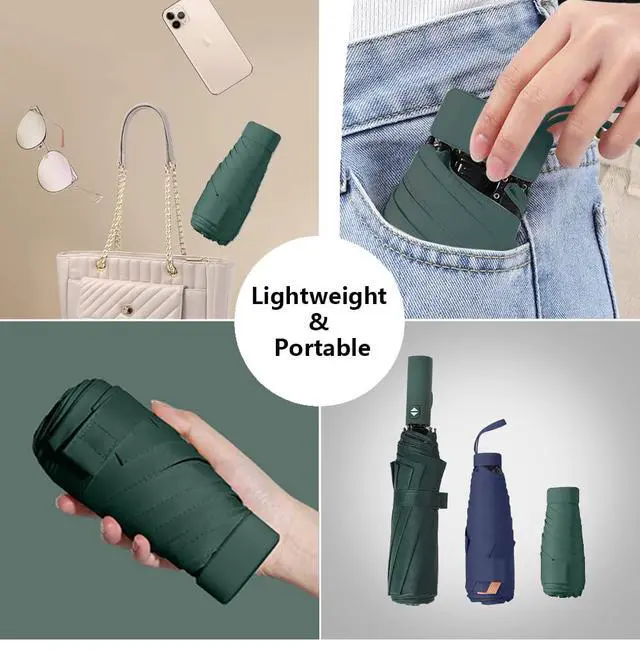Alt view image 5 of 7 - Mini Sun Umbrella for Purse With Case,Dark Green | Small Compact UV Umbrella Travel Essentials, Lightweight Portable Parasol Windproof for Women Men Kids