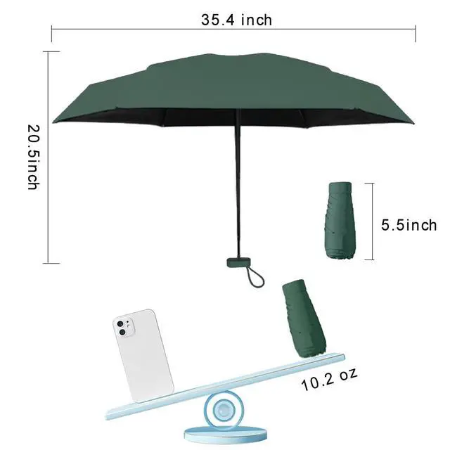 Alt view image 6 of 7 - Mini Sun Umbrella for Purse With Case,Dark Green | Small Compact UV Umbrella Travel Essentials, Lightweight Portable Parasol Windproof for Women Men Kids