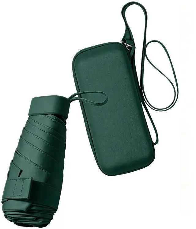 Main image of Mini Sun Umbrella for Purse With Case,Dark Green | Small Compact UV Umbrella Travel Essentials, Lightweight Portable Parasol Windproof for Women Men Kids