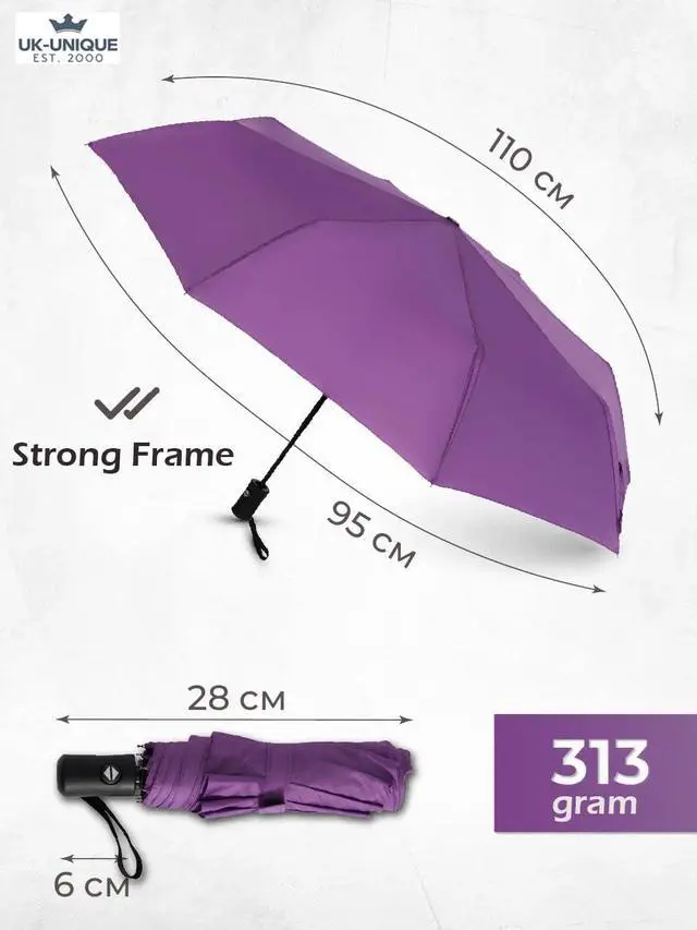 Alt view image 2 of 2 - Windproof Umbrella Windproof Travel Umbrella - Compact, Light, Automatic, Strong and Portable - Wind Resistant, Small Folding Backpack Umbrella for Rain - Men and Women, Magenta, 37"