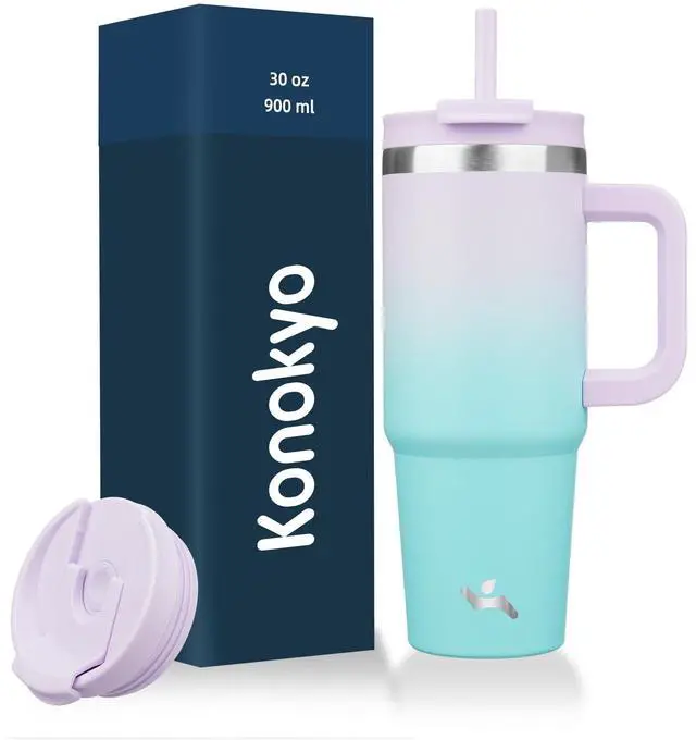 Main image of 30 oz Insulated Tumbler Water Bottle with Handle, Straw Lid | BPA-free and dishwasher safe; made for gym, travel, coffee and gifting, 2 straws, cup holder friendly,Lavender Green