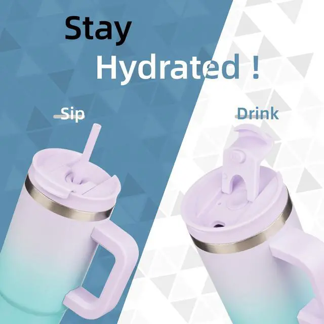 Alt view image 2 of 7 - 30 oz Insulated Tumbler Water Bottle with Handle, Straw Lid | BPA-free and dishwasher safe; made for gym, travel, coffee and gifting, 2 straws, cup holder friendly,Lavender Green
