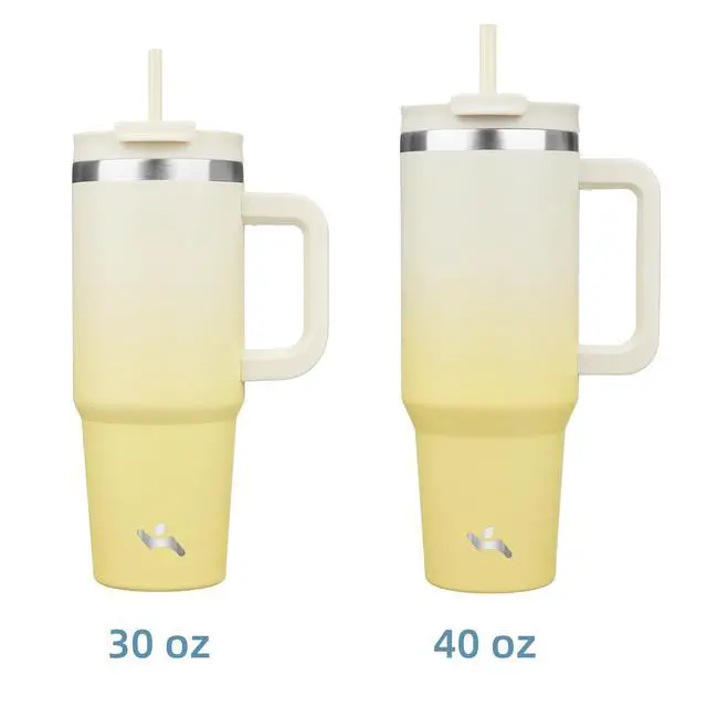 Alt view image 3 of 7 - 30 oz Insulated Tumbler Water Bottle with Handle, Straw Lid | BPA-free and dishwasher safe; made for gym, travel, coffee and gifting, 2 straws, cup holder friendly,Lemon