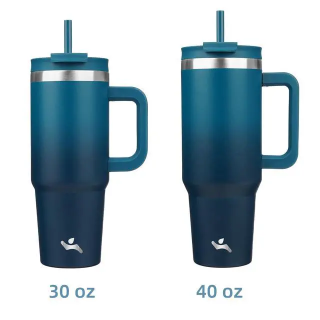 Alt view image 3 of 7 - 40 oz Insulated Tumbler Water Bottle with Handle, Straw Lid | BPA-free and dishwasher safe; made for gym, travel, coffee and gifting, 2 straws, cup holder friendly,Indigo Black