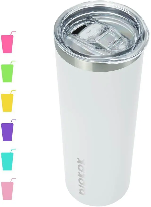 Main image of 20 oz Skinny Tumbler with Lid, Stainless Steel Insulated Coffee Cup | Double Wall Vacuum, Keeps Hot/Cold, Thermal Cup, Non-Sweat, Slim Body Fits Car Holder, Straw Included, White