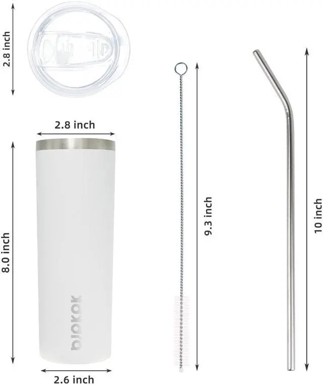 Alt view image 3 of 6 - 20 oz Skinny Tumbler with Lid, Stainless Steel Insulated Coffee Cup | Double Wall Vacuum, Keeps Hot/Cold, Thermal Cup, Non-Sweat, Slim Body Fits Car Holder, Straw Included, White