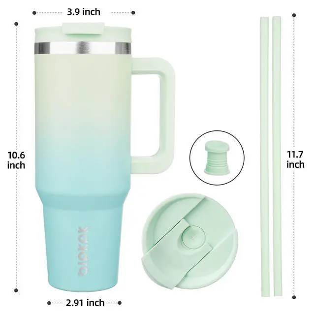 Alt view image 3 of 6 - 40 oz Insulated Tumbler with Handle & Straw, Stainless Steel | Double Wall Vacuum Insulation, Leak Proof, BPA Free, Dishwasher Safe, Cupholder Friendly, Travel & Outdoor, Mint