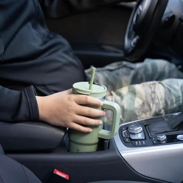 Alt view image 6 of 6 - 40 oz Insulated Tumbler with Handle & Straw, Stainless Steel | Double Wall Vacuum Insulation, Leak Proof, BPA Free, Dishwasher Safe, Cupholder Friendly, Travel & Outdoor, Mint