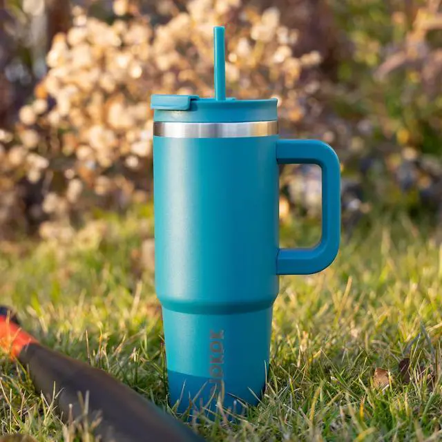 Alt view image 5 of 6 - 40 oz Insulated Tumbler with Handle & Straw, Stainless Steel | Double Wall Vacuum Insulation, Leak Proof, BPA Free, Dishwasher Safe, Cupholder Friendly, Travel & Outdoor, Mint