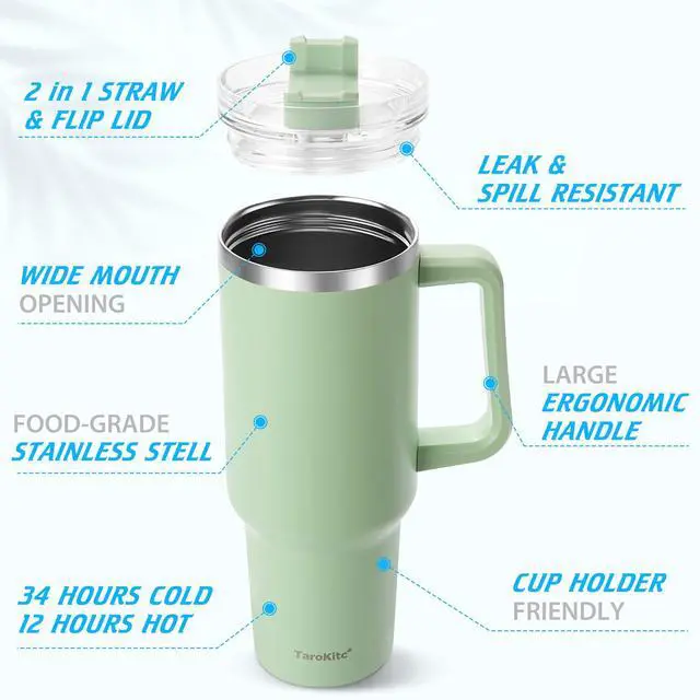 Alt view image 4 of 7 - 40 oz Tumbler with Handle and Straw, Pink Insulated Travel Mug Iced Coffee Cup, Reusable Stainless Steel Insulated Water Bottle, Keeps Drinks Cold for 34 Hours, Women Christmas Gifts for Mom Grandma