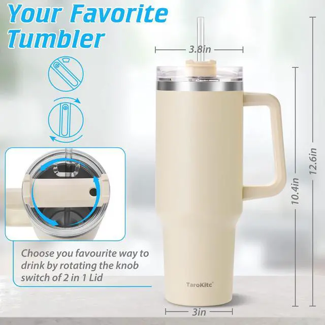 Alt view image 6 of 7 - 40 oz Tumbler with Handle and Straw, Pink Insulated Travel Mug Iced Coffee Cup, Reusable Stainless Steel Insulated Water Bottle, Keeps Drinks Cold for 34 Hours, Women Christmas Gifts for Mom Grandma