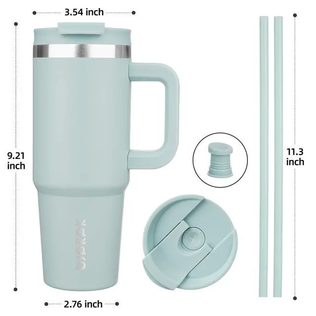 Alt view image 3 of 6 - 30 oz Insulated Tumbler with Handle & Straw, Stainless Steel | Double Wall Vacuum Insulation, Leak Proof, BPA Free, Dishwasher Safe, Cupholder Friendly, Travel & Outdoor, Blue Haze