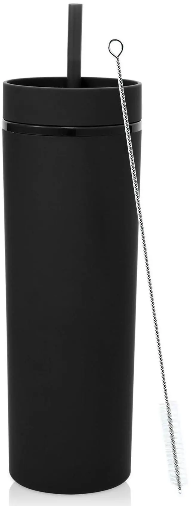 Main image of 20oz Plastic Skinny Tumbler,Double Wall Tumblers with Lid and Straw,Reusable Travel Iced Coffee Mug,BPA Free Matte Acrylic Water Cups With Straw for Parties,DIY Gifts(Black,1 Set