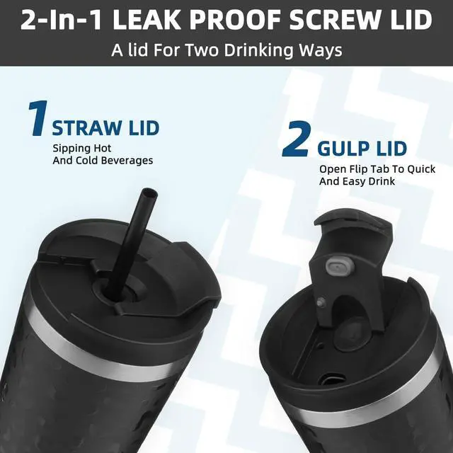 Alt view image 4 of 6 - 26 oz Coffee Tumbler with Straw, Insulated Stainless Steel Cup | Double Wall Vacuum, Leak Proof Lid, Keeps Hot/Cold/Iced, BPA Free, Travel & Outdoor, Black Leopard