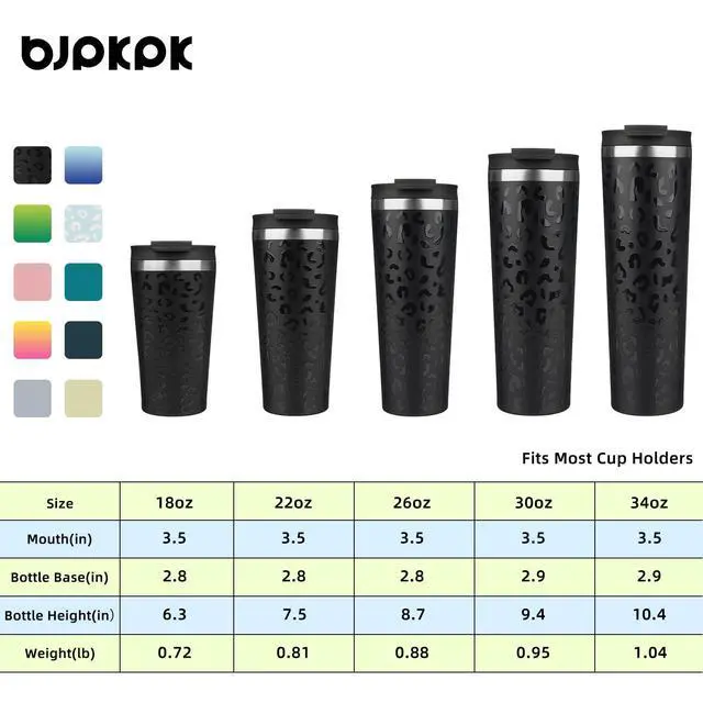 Alt view image 5 of 6 - 26 oz Coffee Tumbler with Straw, Insulated Stainless Steel Cup | Double Wall Vacuum, Leak Proof Lid, Keeps Hot/Cold/Iced, BPA Free, Travel & Outdoor, Black Leopard