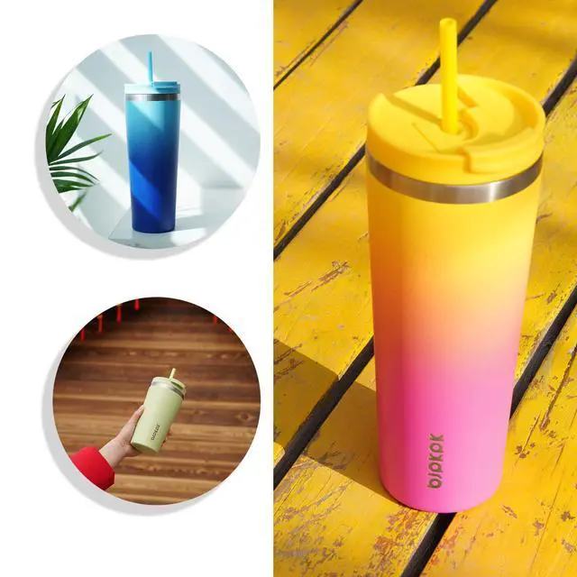Alt view image 6 of 6 - 26 oz Coffee Tumbler with Straw, Insulated Stainless Steel Cup | Double Wall Vacuum, Leak Proof Lid, Keeps Hot/Cold/Iced, BPA Free, Travel & Outdoor, Black Leopard