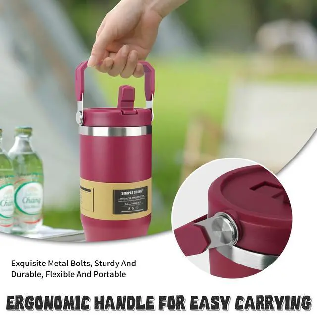 Alt view image 4 of 7 - 30oz Flip Straw Insulated Water Bottle with Handle, Leak Proof Stainless Steel Travel Tumbler With Lid, Double Wall Vacuum Iced Coffee Travel Mug, Sport Cup, Outside use