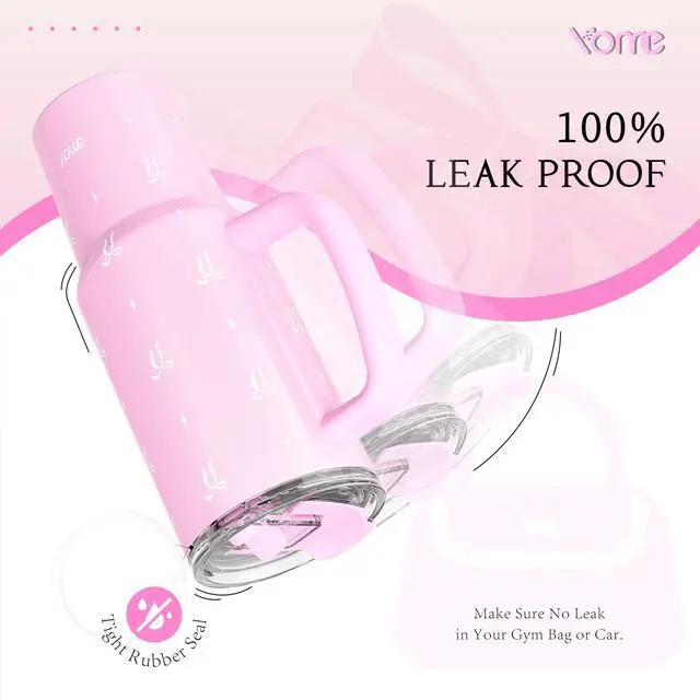 Alt view image 5 of 7 - 40 oz Bow Pink Tumbler with Handle and Flip Straw for Women | Stainless Steel Insulated Water Bottle | Keeps Drinks Cold | Dishwasher Safe | Cupholder Friendly | Gift Gym Travel Yoga
