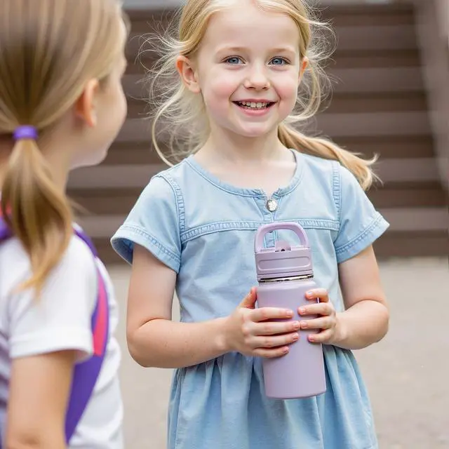 Alt view image 7 of 7 - 12oz Kids Water Bottle for School, Toddler Bottles with Straws, Stainless Steel Vacuum Insulated Water Bottle for Boys&Girls, Leak-Proof, BPA-Free, Purple