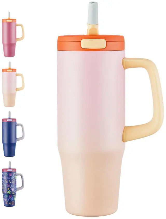 Main image of 32 oz Tumbler with Handle, 304 Stainless Steel Insulated Water Bottle Keeps Cold 24 Hours, Water tumbler with flip straw, Insulated Coffee Mug, Travel Cup for Sports & Gifts, Honey Peach