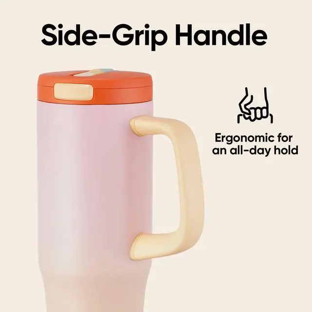Alt view image 3 of 7 - 32 oz Tumbler with Handle, 304 Stainless Steel Insulated Water Bottle Keeps Cold 24 Hours, Water tumbler with flip straw, Insulated Coffee Mug, Travel Cup for Sports & Gifts, Honey Peach