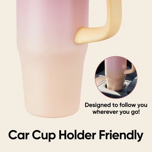 Alt view image 5 of 7 - 32 oz Tumbler with Handle, 304 Stainless Steel Insulated Water Bottle Keeps Cold 24 Hours, Water tumbler with flip straw, Insulated Coffee Mug, Travel Cup for Sports & Gifts, Honey Peach